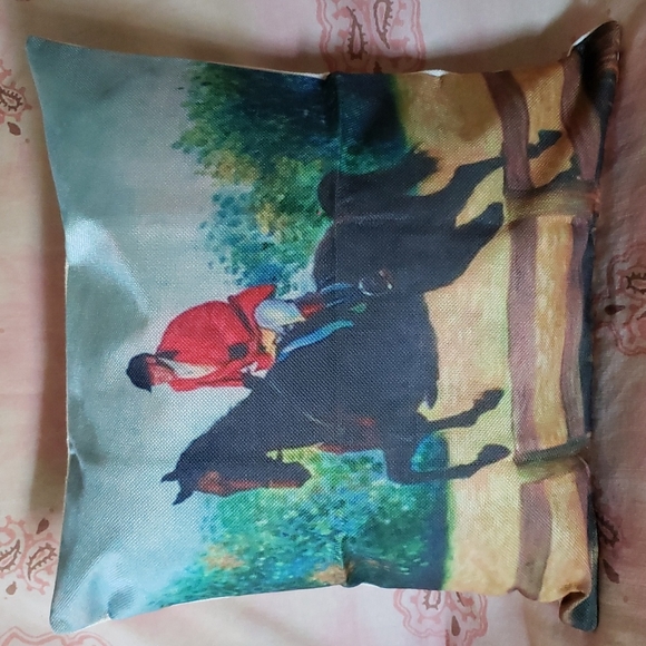 Jump Horse Pillow Cover English Saddle Fox Hunting Horse Show Farmhouse Ranch - Picture 1 of 10